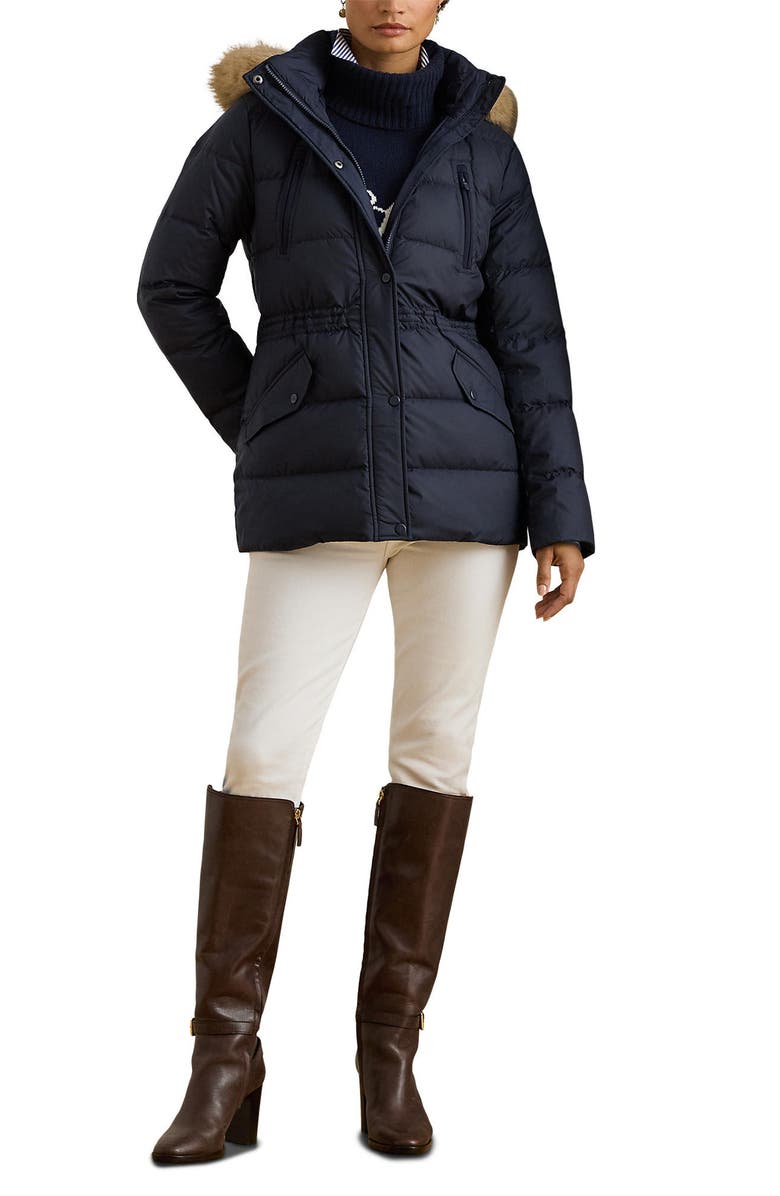 Lauren Ralph Lauren Faux Fur Trim Down & Feather Fill Puffer Coat, Alternate, color, Dark Navy