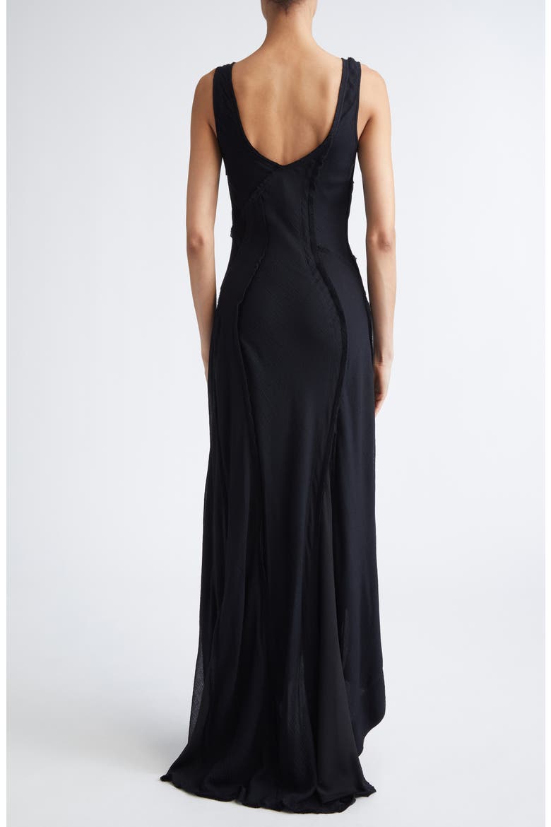 Wool Chiffon Asymmetric Gown with Train, Alternate, color, BLACK