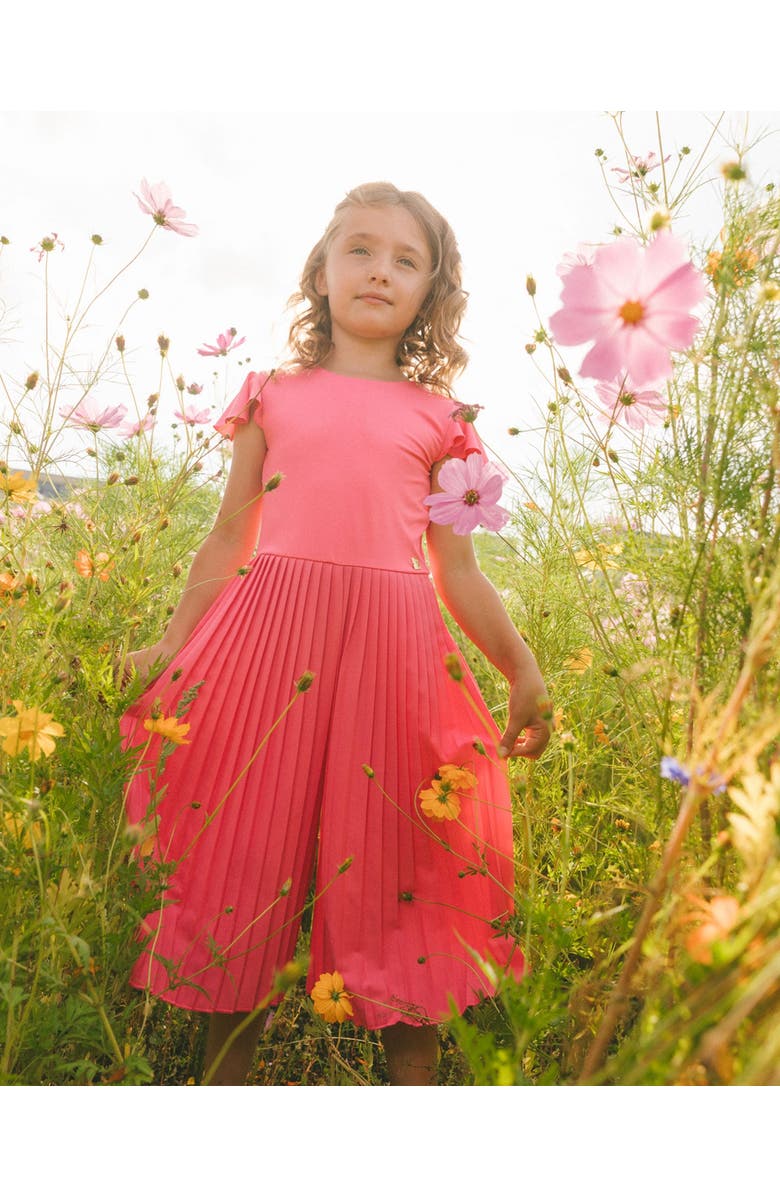 Deux par Deux Girl's Bi-Material Pleated Wide Leg Jumpsuit Candy Pink, Alternate, color,