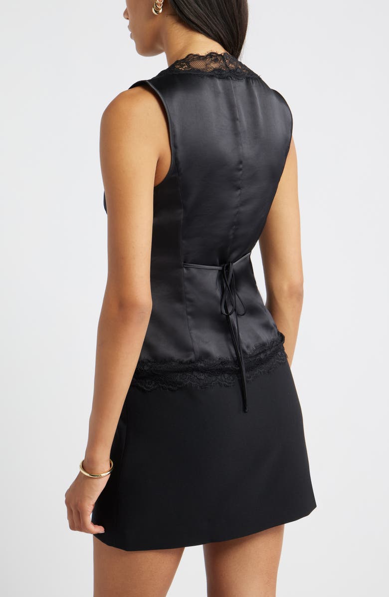 Open Edit Lace Trim Satin Tank, Alternate, color, Black