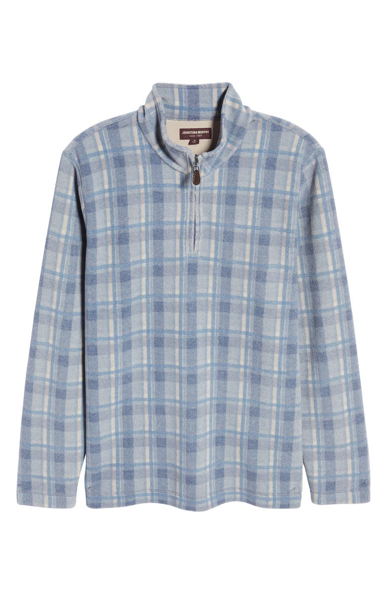 Johnston & Murphy Plaid Print Fleece Quarter Zip Pullover, Alternate, color, Blue Plaid