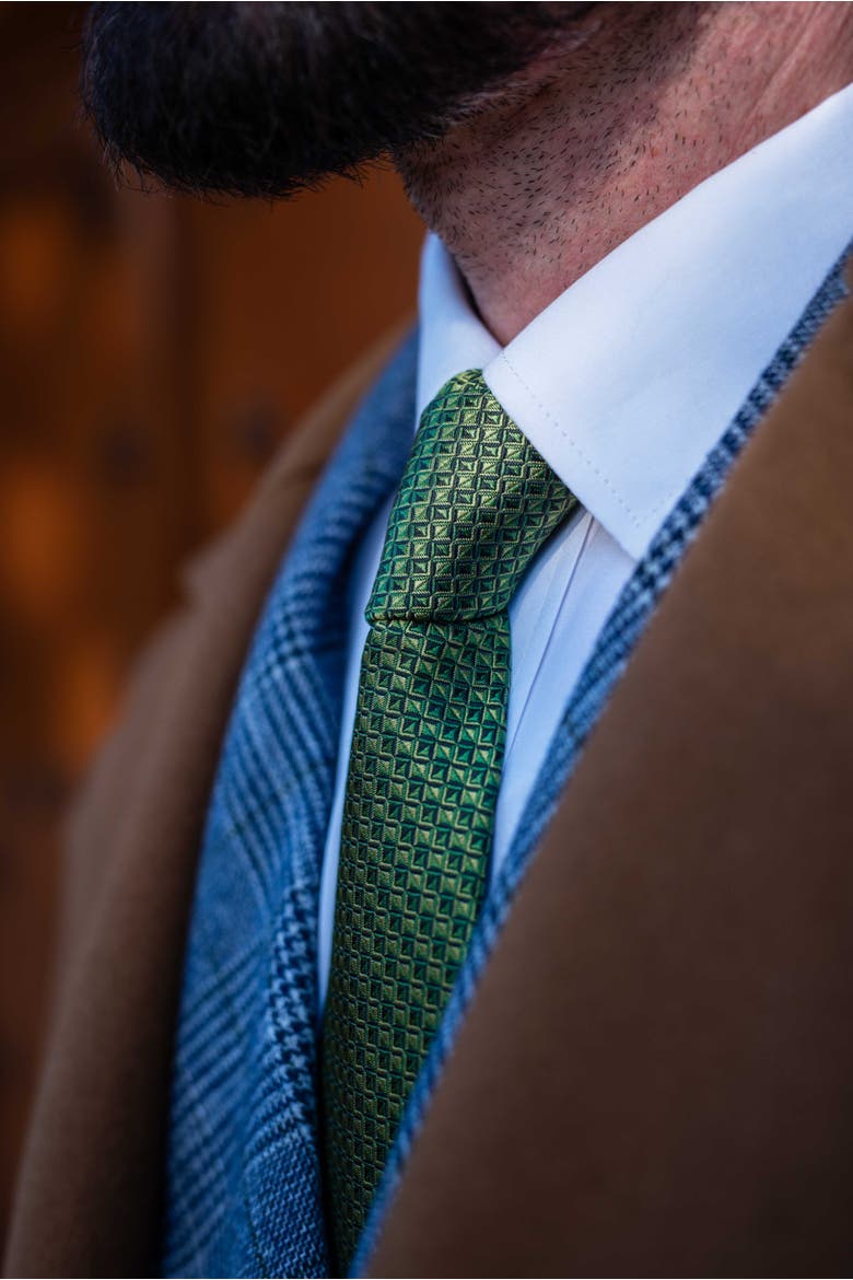 Brunelli - Extra Long Silk Jacquard Tie for Men, Alternate, color, Green