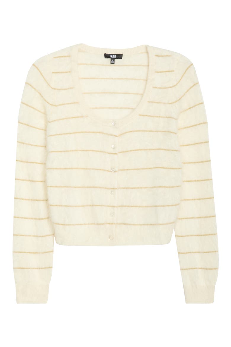 Fortuna Stripe Cashmere Cardigan, Alternate, color, ANTIQUE WHITE/ GOLD