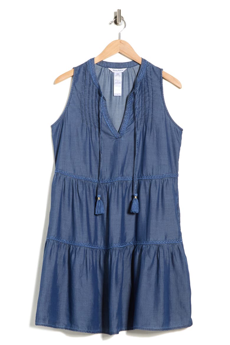 Sleeveless Tiered Chambray Dress, Alternate, color, CHAMBRAY