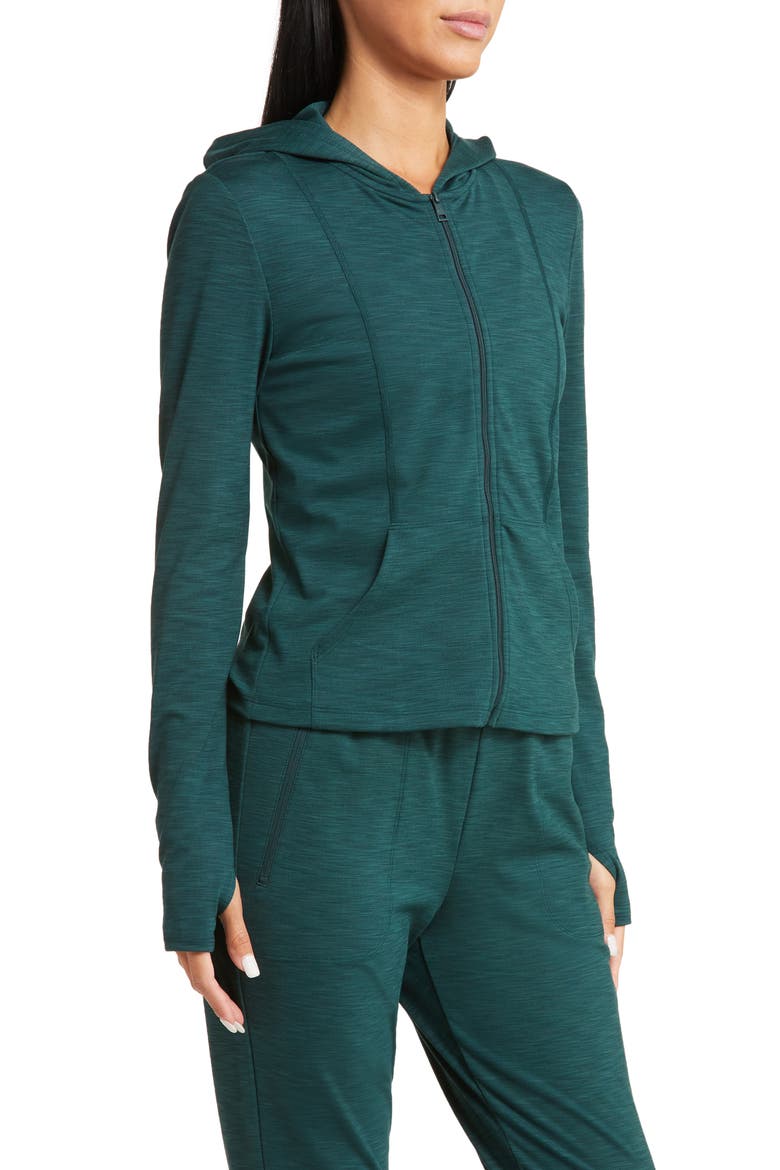 Heather Rib Zip-Up Hooded Jacket, Alternate, color, MIDNIGHT GREEN HEATHER RIB