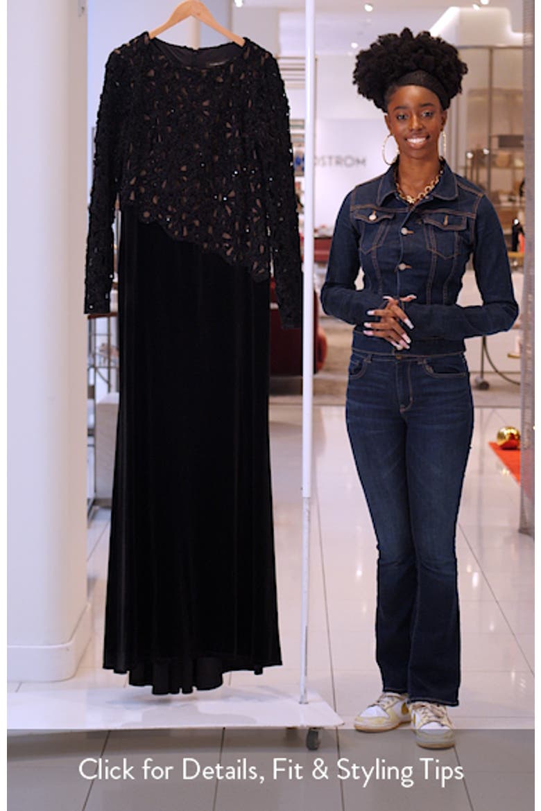 Sequin Lace Bodice Long Sleeve Velvet Gown video