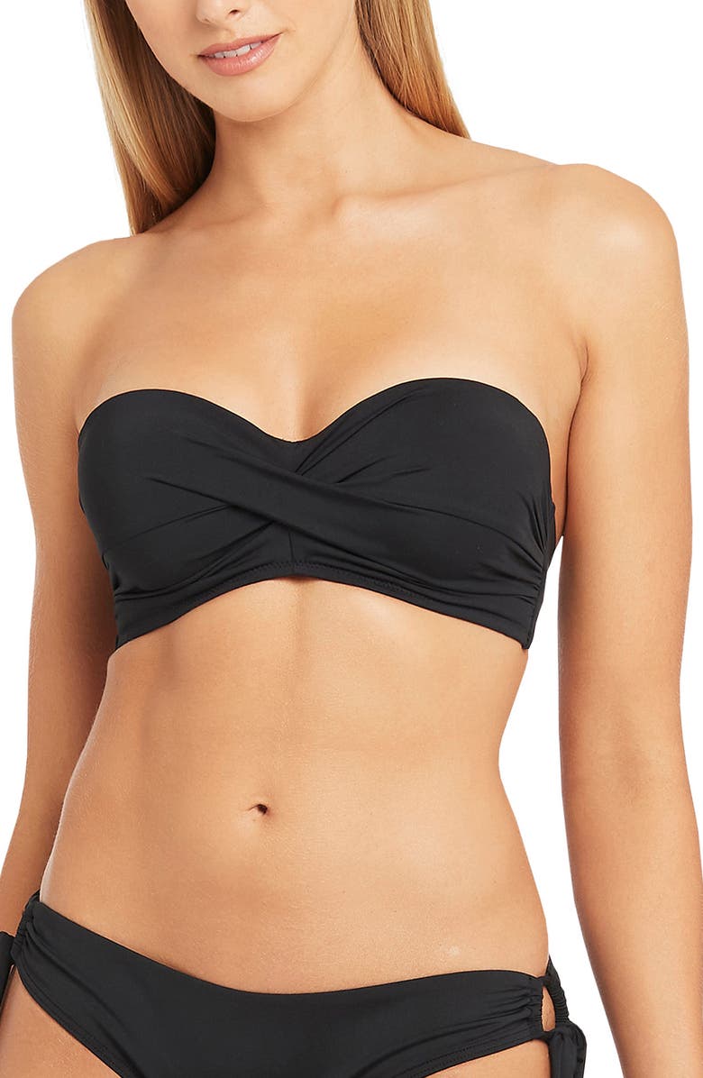 Sea Level Twist Front Bandeau Bikini Top, Alternate, color, 