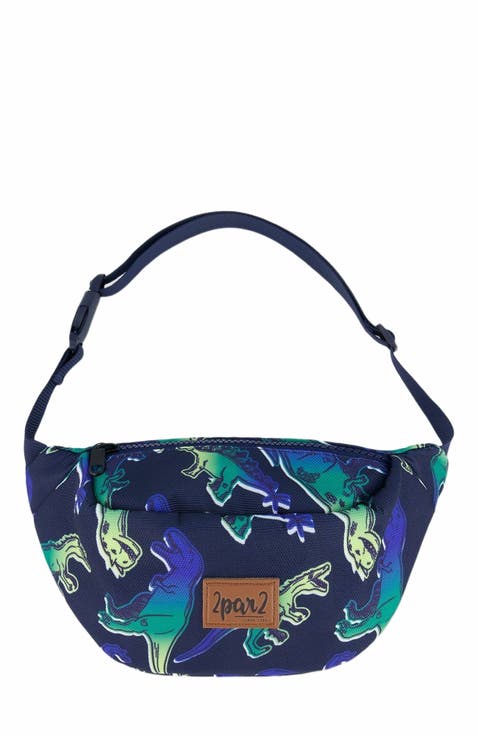 Boy's Printed Fanny Pack Blue And Green Dino On Navy