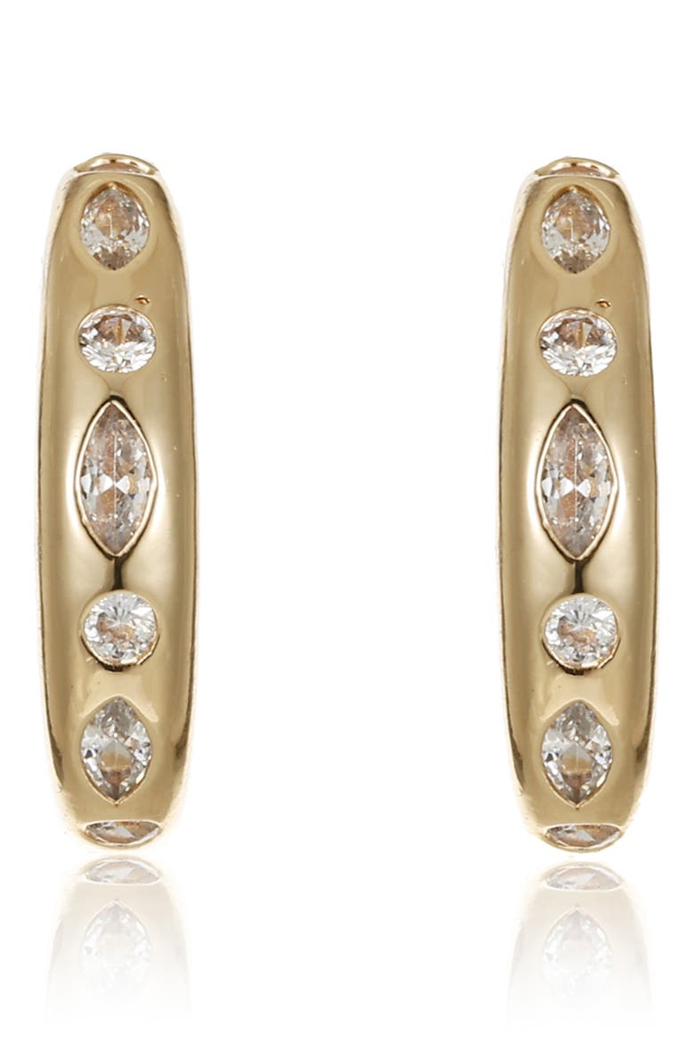 Cubic Zirconia Lined Hoop Earrings, Alternate, color, GOLD
