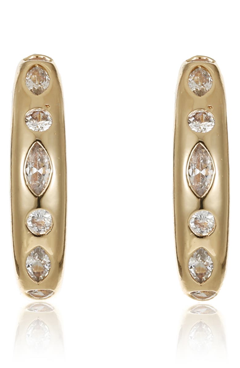 Ettika Cubic Zirconia Lined Hoop Earrings, Alternate, color, Gold