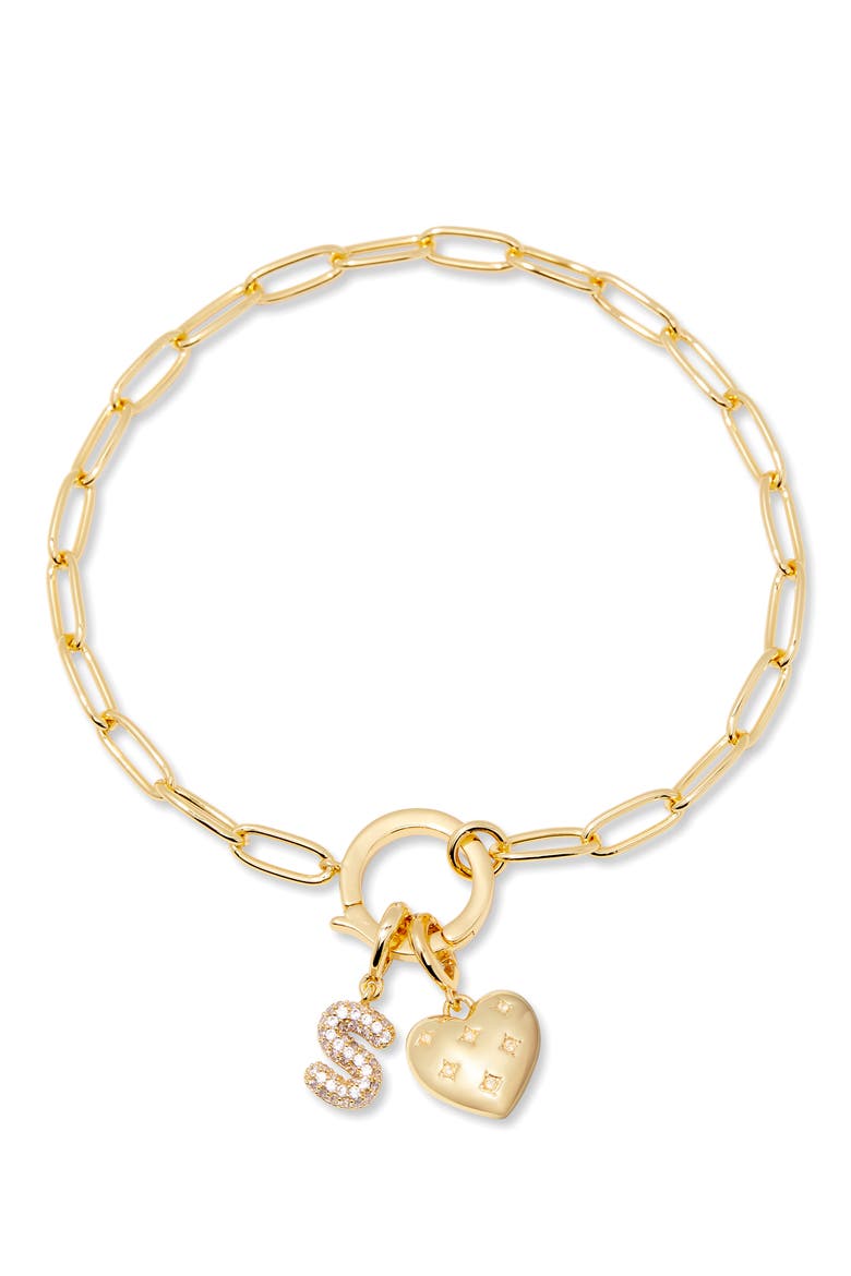 Lillian Initial Heart Charm Bracelet, Main, color, GOLD S