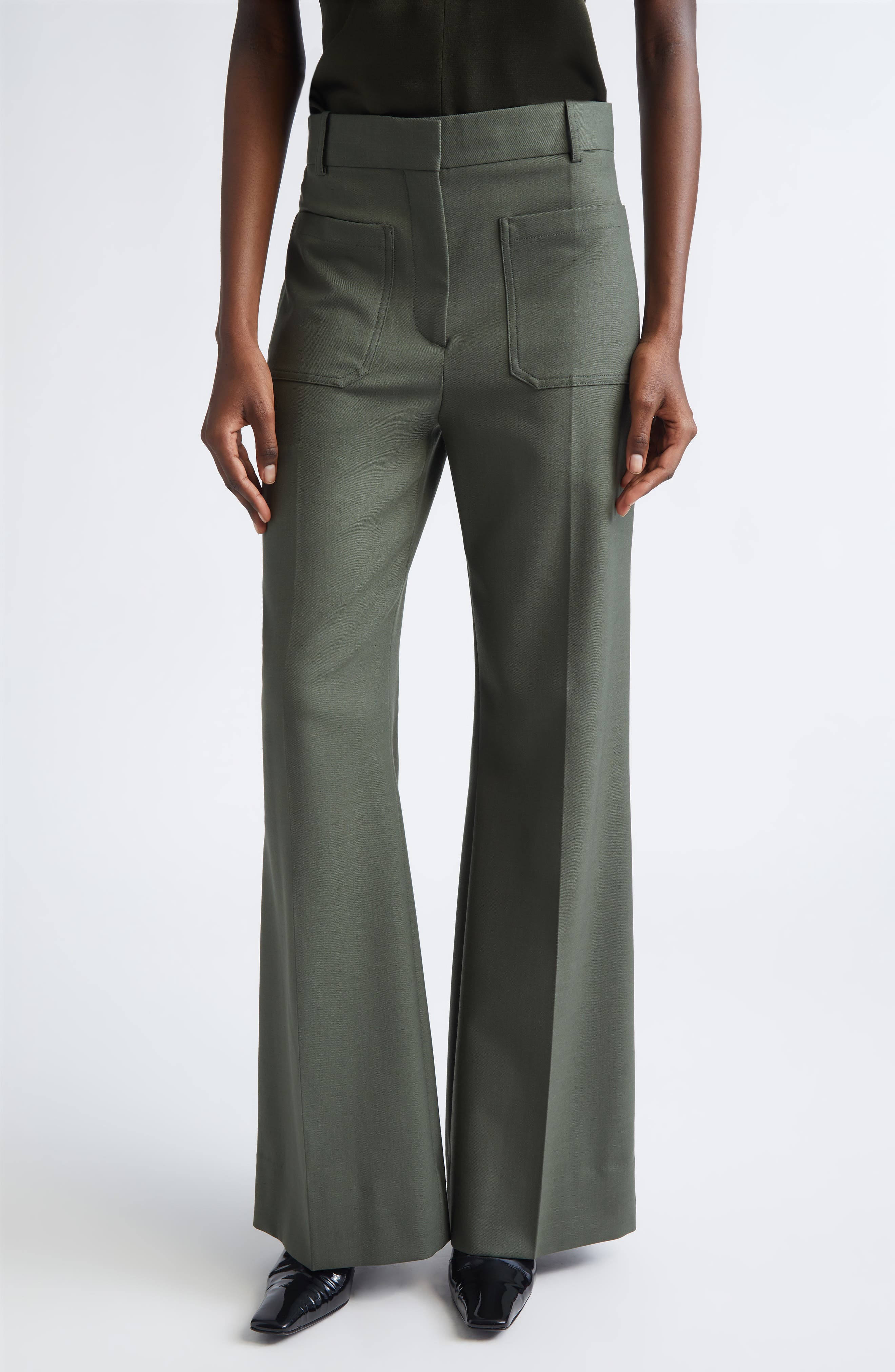 Victoria Beckham Alina High Waist Flare Leg Trousers (Women) | Nordstrom