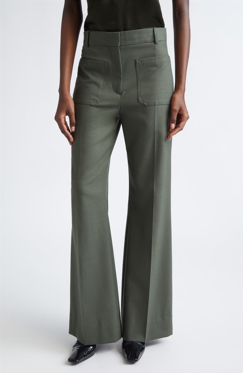 Victoria Beckham Alina High Waist Flare Leg Trousers, Main, color, Oregano
