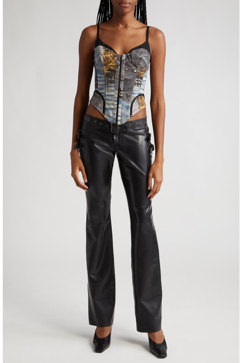 Toni Attached Belt Latex Pants, Alternate, color, BLACK