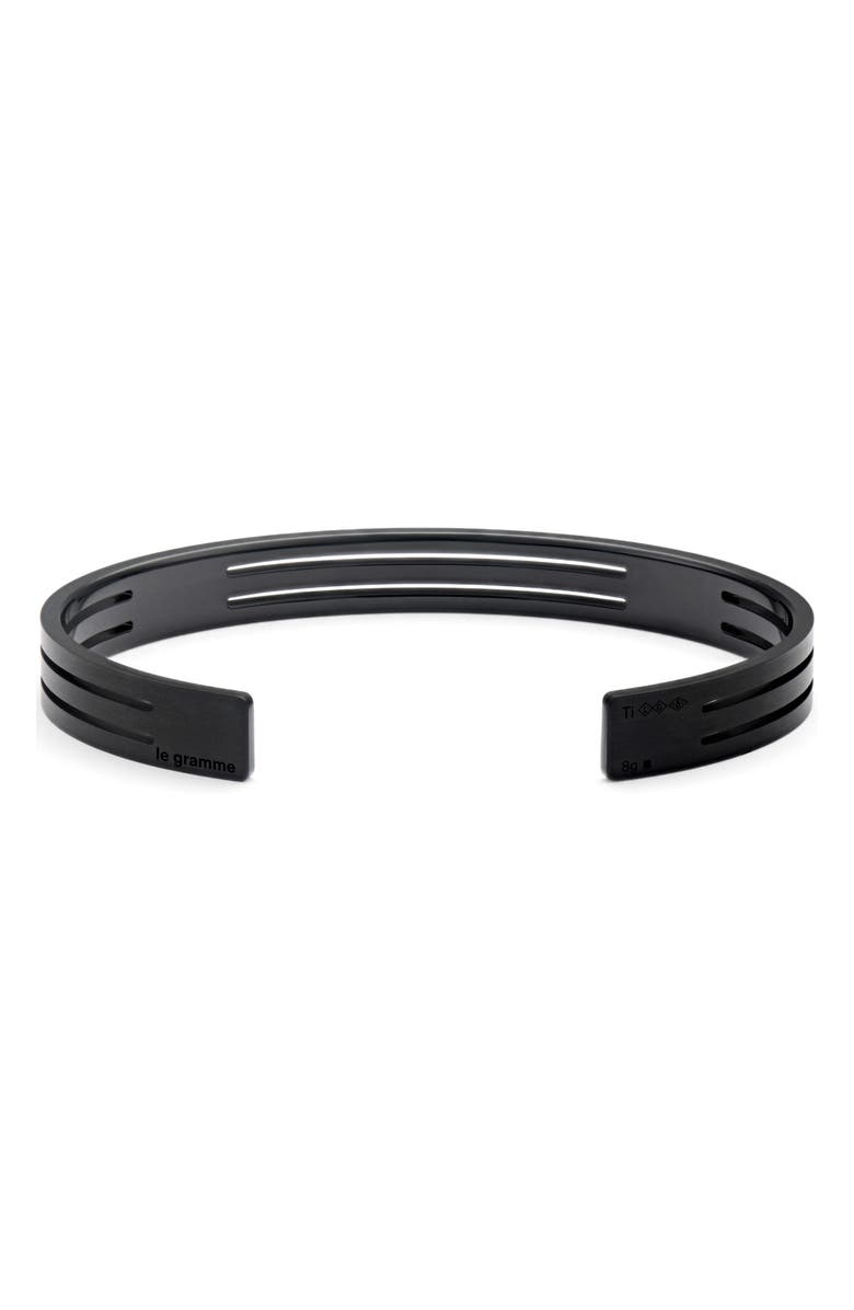 le gramme Men's 8G Punched Titanium Ribbon Cuff Bracelet, Main, color, Black Titanium