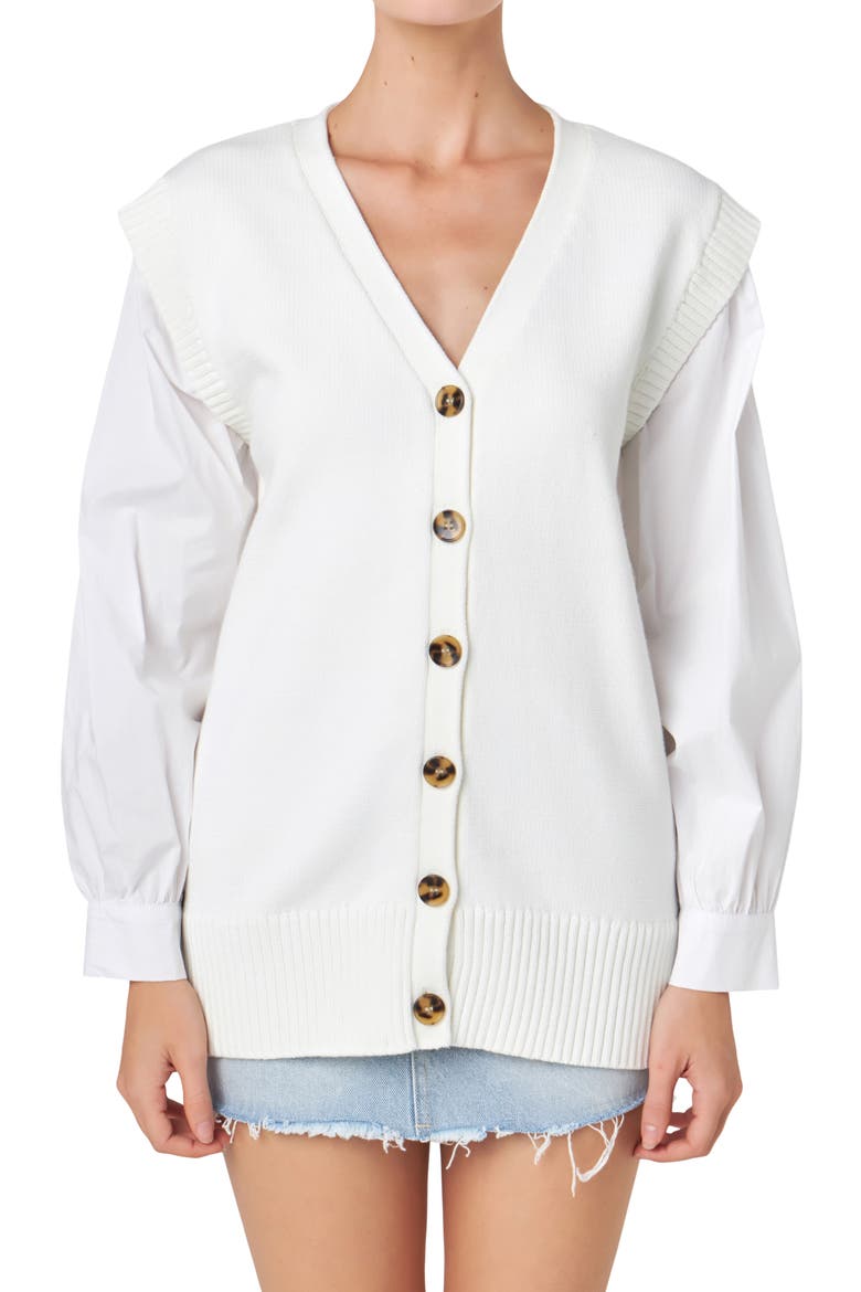 Mixed Media Cardigan, Alternate, color, OFF WHITE
