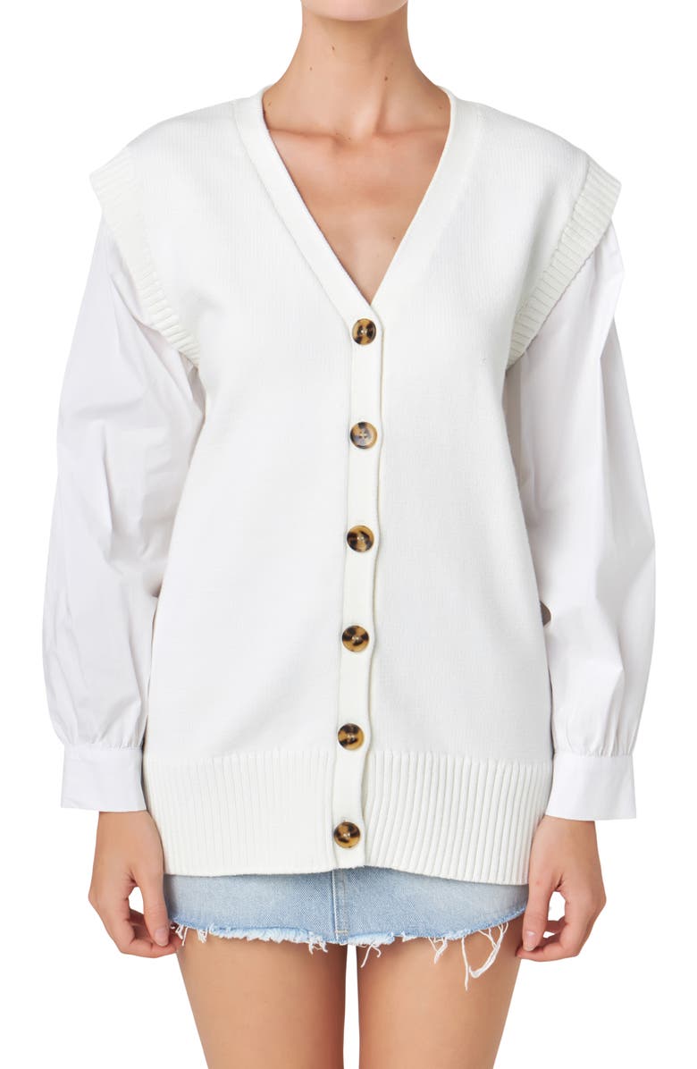 English Factory Mixed Media Cardigan, Alternate, color, Off White