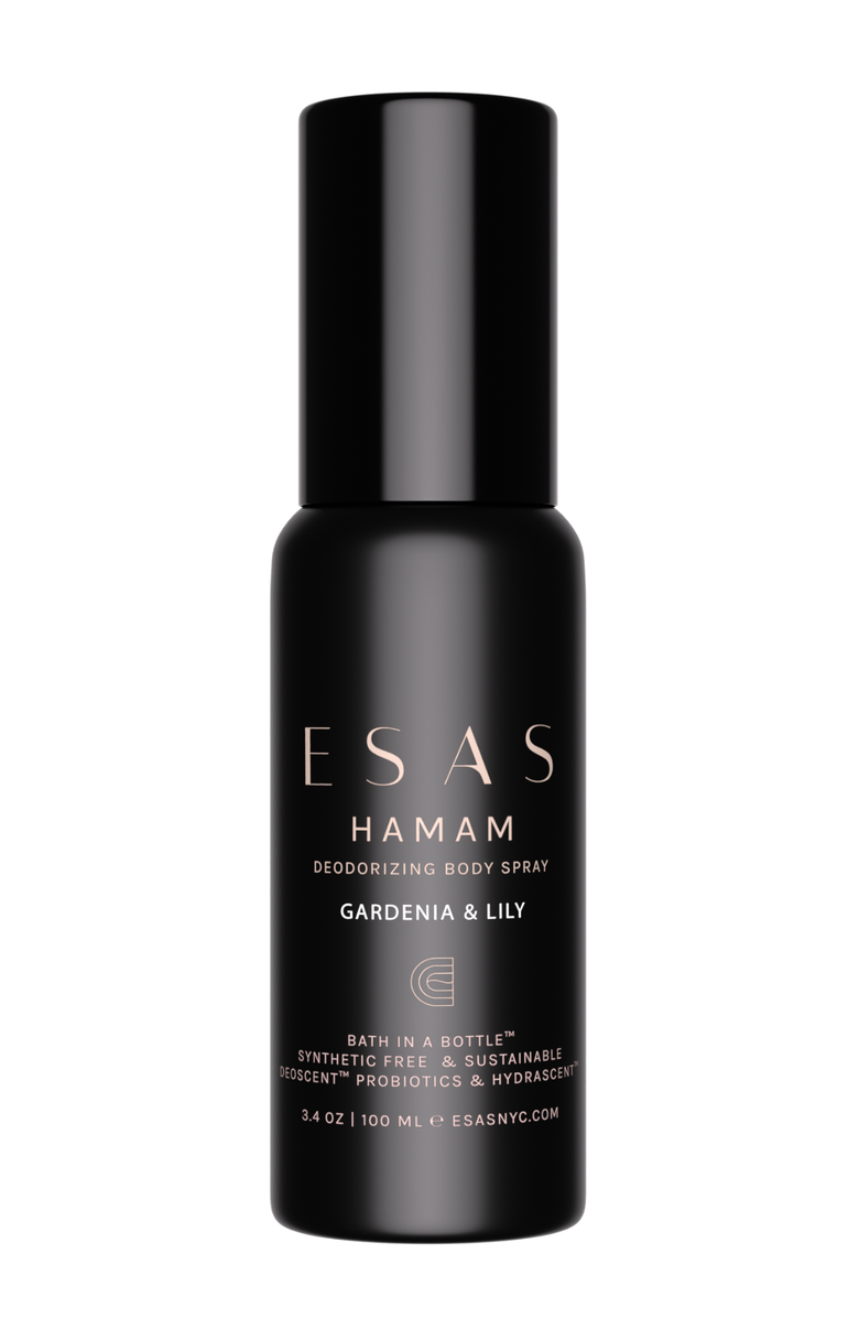 Esas NYC Gardenia & Lily Hamam Organic Deo Body Spray - White Florals & Warm Sun, Main, color, Black