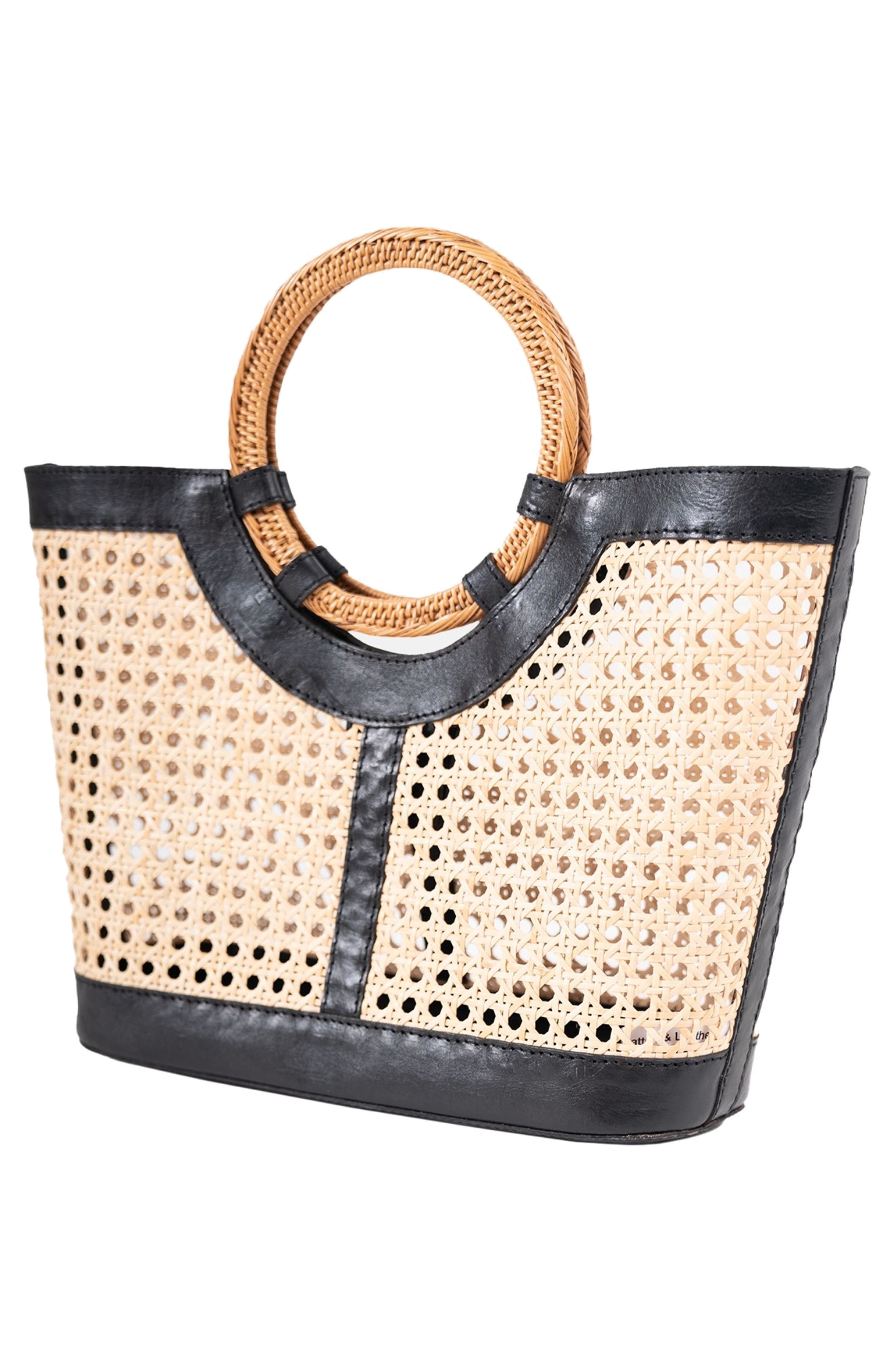 Jelavu Hilton Handwoven Cane Tote Bag, Alternate, color, Black