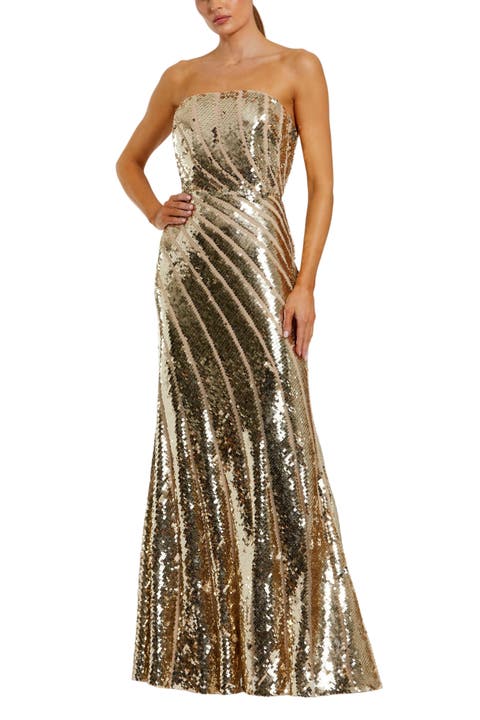 Sequin Mesh Strapless Trumpet Gown