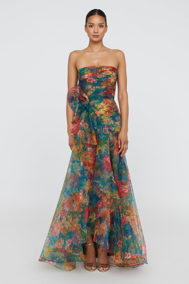 Leora Rosette Ruffle Gown, Main, color, Tapestry Roses