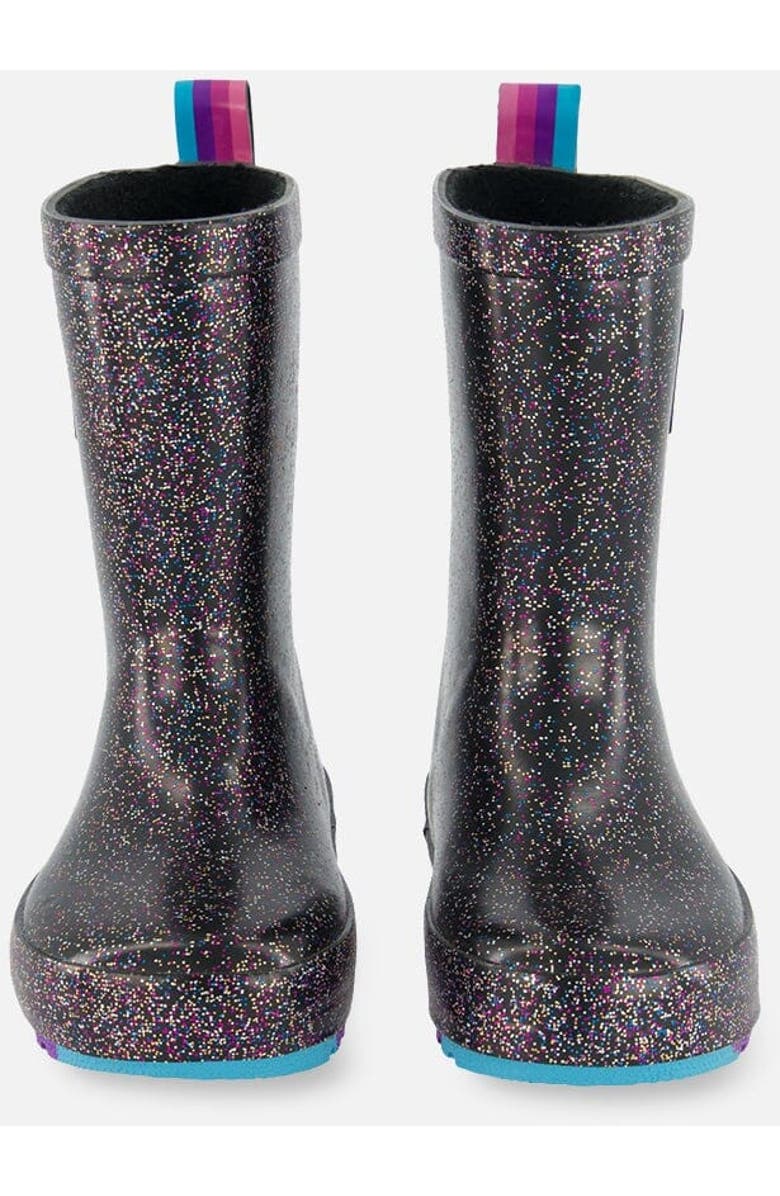 Deux par Deux Baby Girl's Rain Boots Black With Glitter, Main, color,