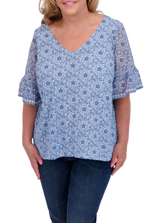 Mixed Media Flutter Sleeve Top (Plus)