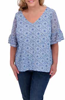 Lucky Brand Mixed Media Flutter Sleeve Top