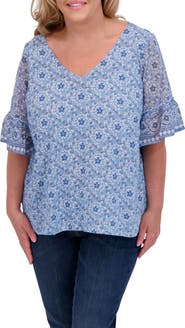 Lucky Brand Mixed Media Flutter Sleeve Top