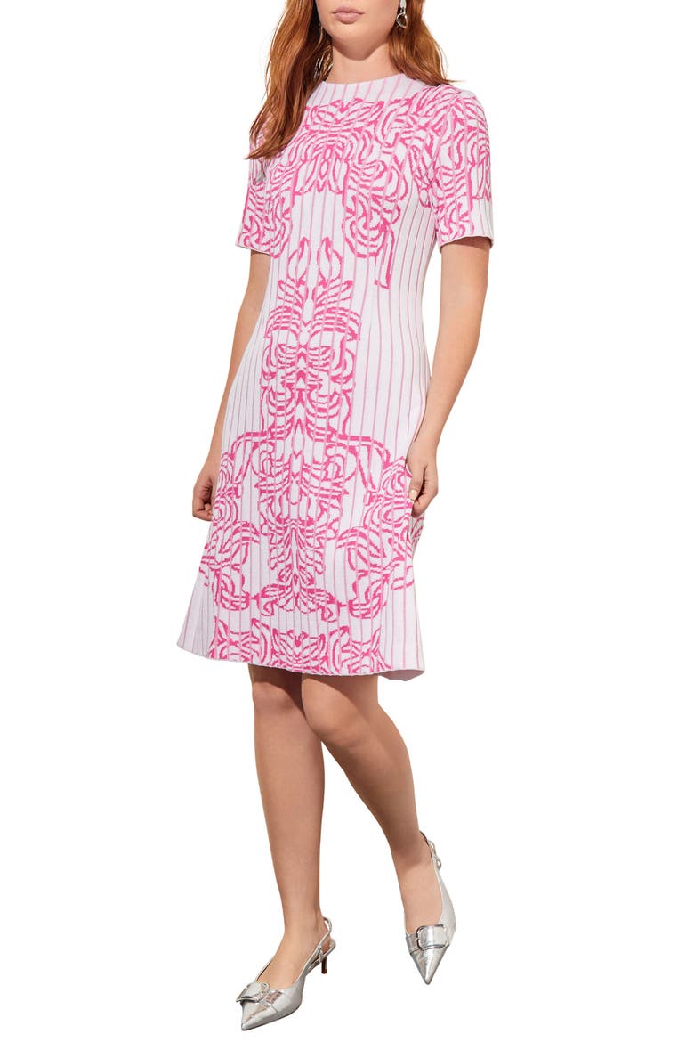 Jacquard Rib Dress, Main, color, WHITE/ CARMINE ROSE