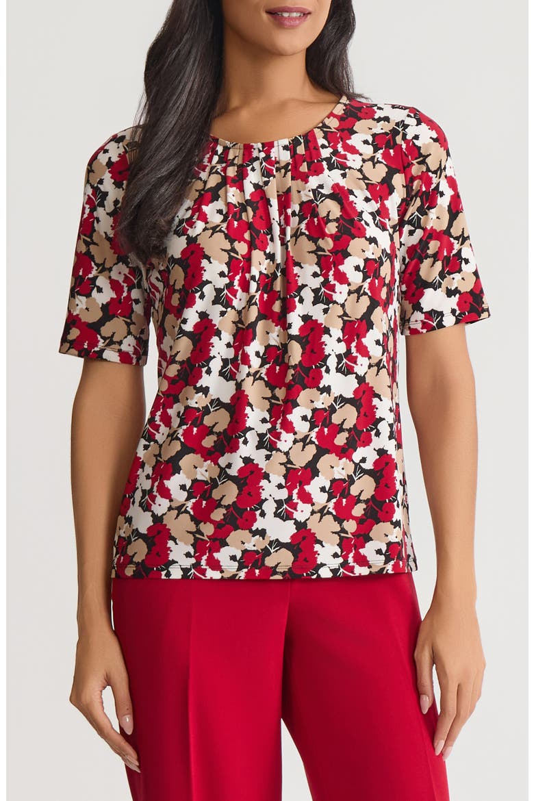 Pleat Neck Top, Main, color, RED/ BLACK MULTI