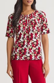KASPER Pleat Neck Top