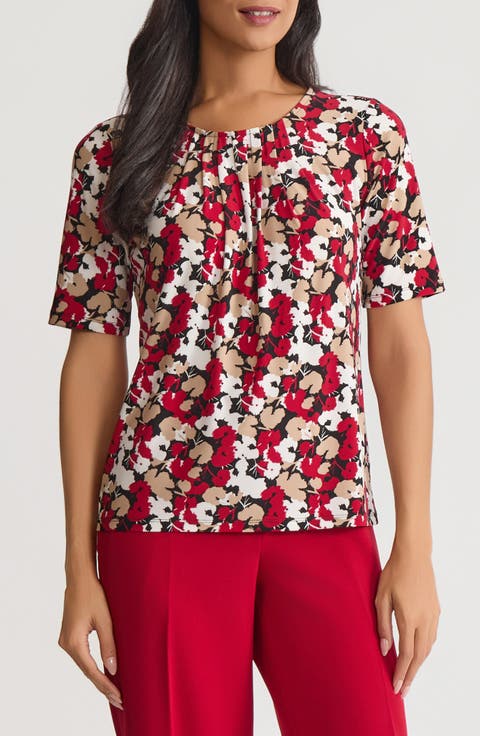 KASPER Pleat Neck Top (Petite)