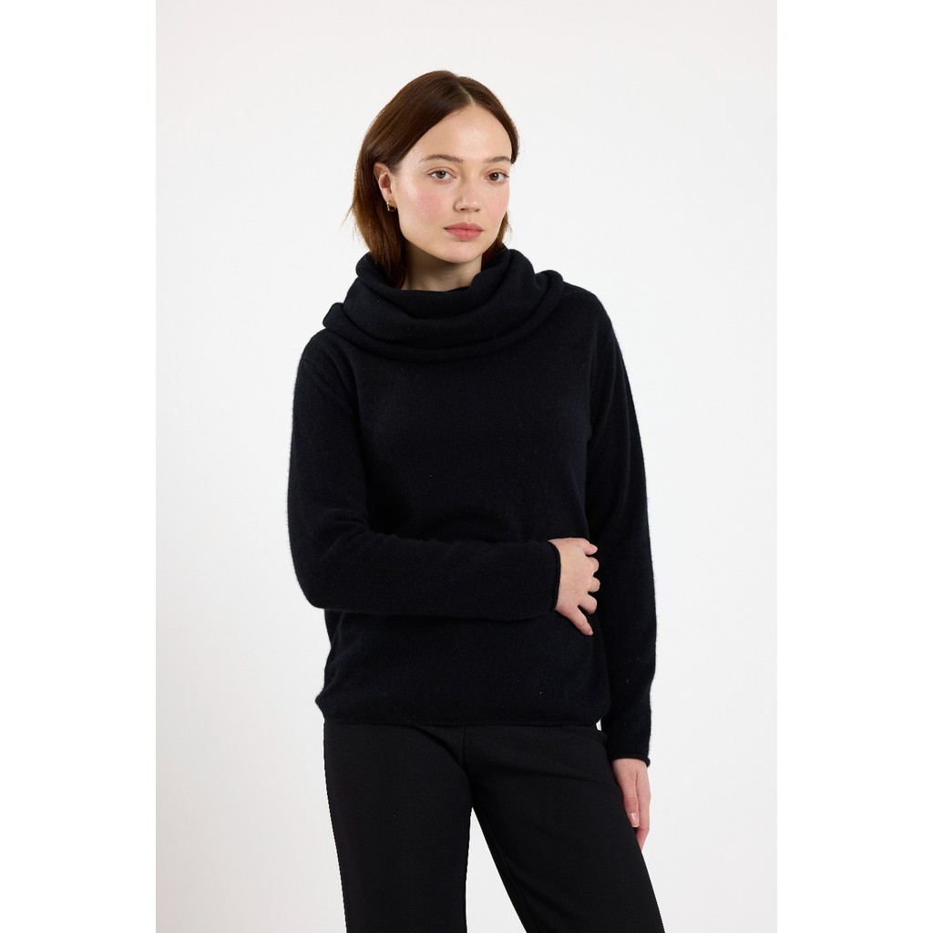 Brodie Pure Cashmere Hannah Hooded Cowl Neck Jumper in Black  product