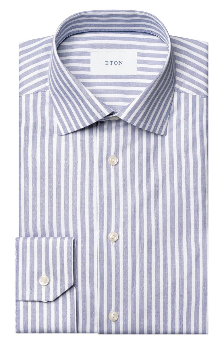 Eton Contemporary Fit Stripe Organic Cotton Twill Dress Shirt, Alternate, color, Dark Blue