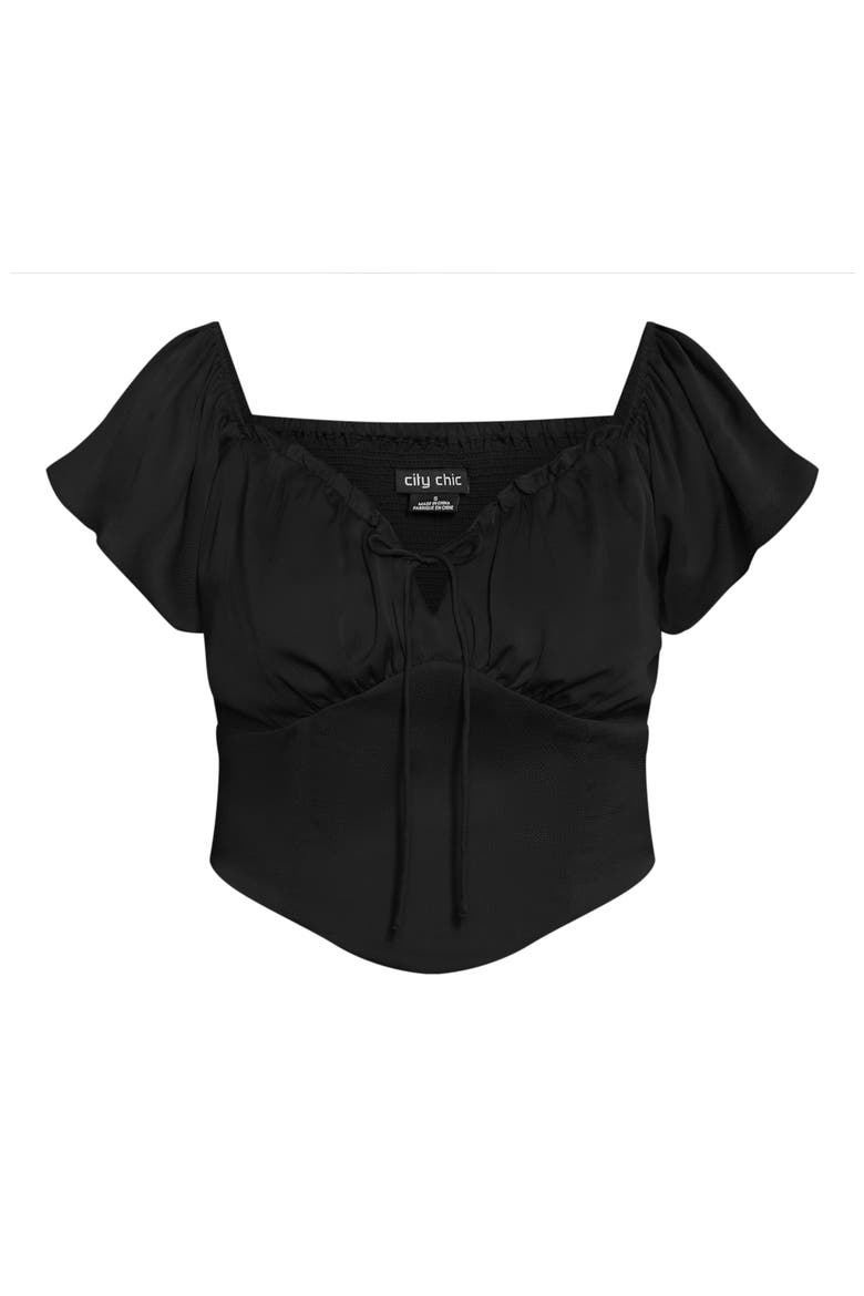 Mae Ruffle Off the Shoulder Crop Top, Alternate, color, BLACK