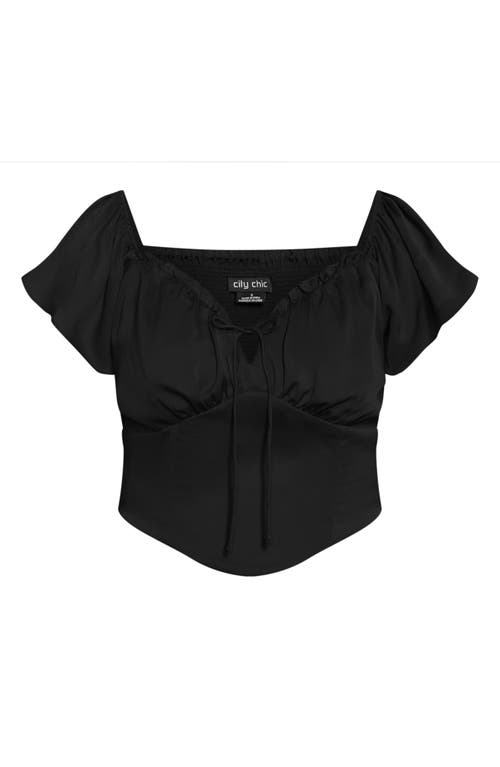 City Chic Mae Ruffle Off The Shoulder Crop Top In Black