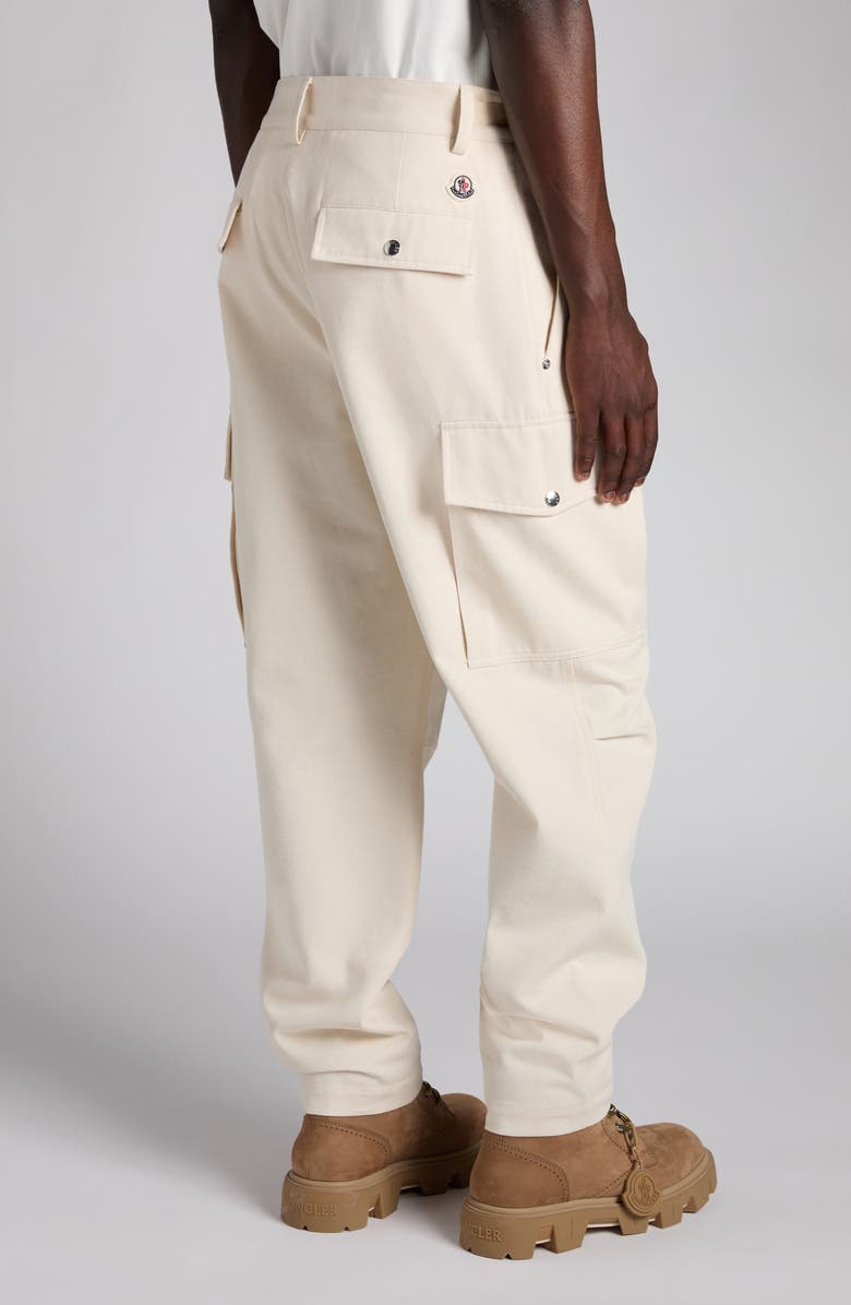 Moncler Pleated Cotton Stretch Twill Cargo Trousers, Alternate, color, Baby Powder