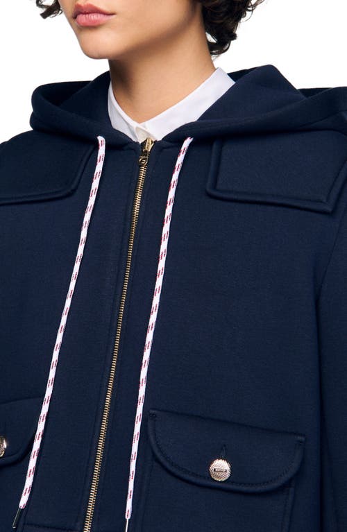 Sandro Technical Hooded Jacket In Blue