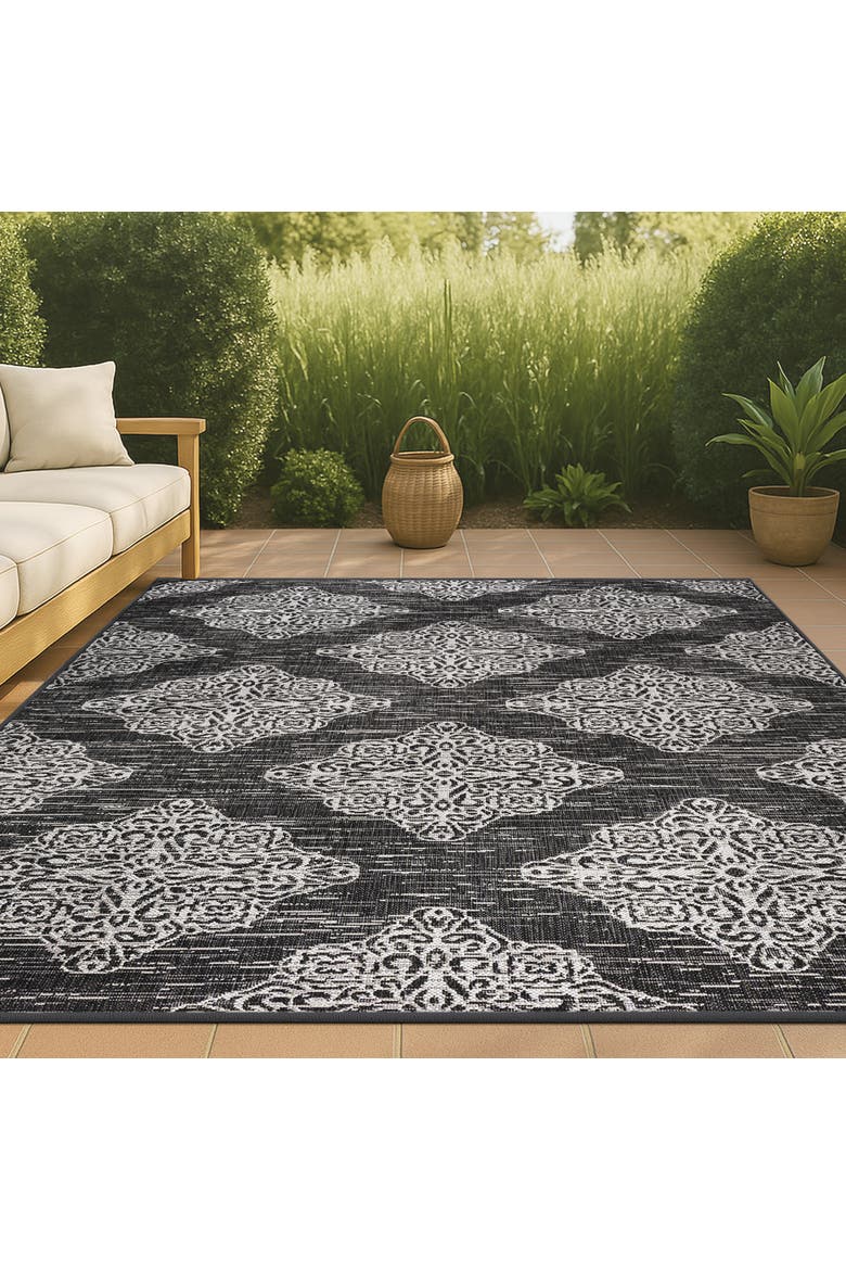 Galon Filigree Indoor/Outdoor Area Rug, Alternate, color, Black/Ivory