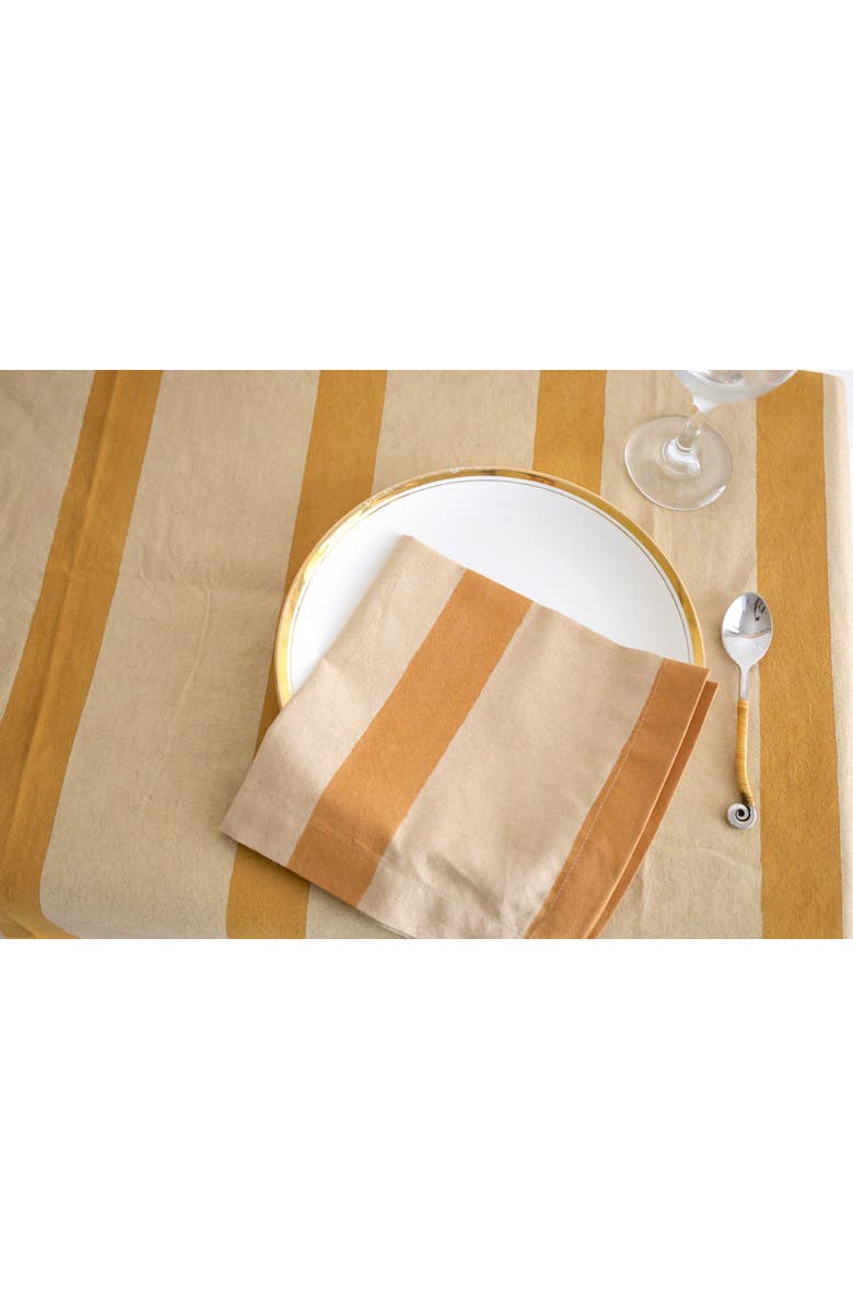 Ninéh Oh! Stripes (Lime) Block Print Napkins, Set of 4, Alternate, color, Ochre