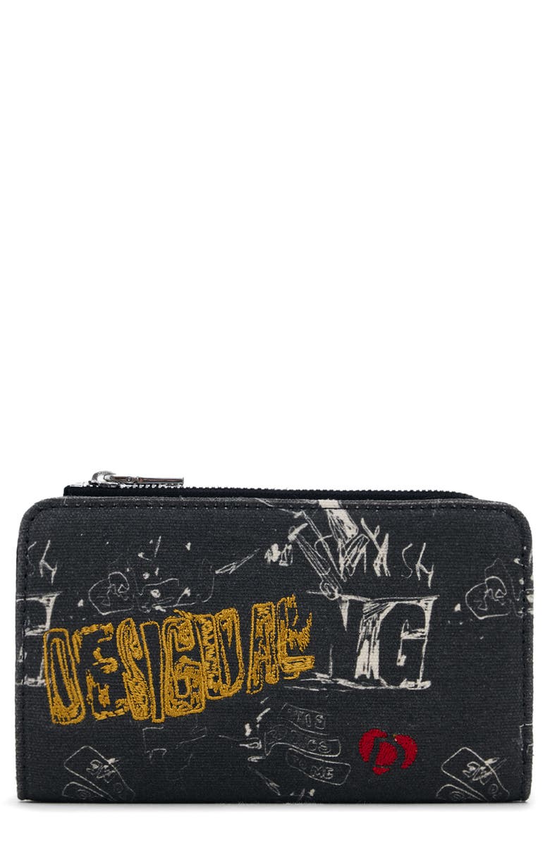 Desigual Mixed Media Continental Wallet, Main, color, Black