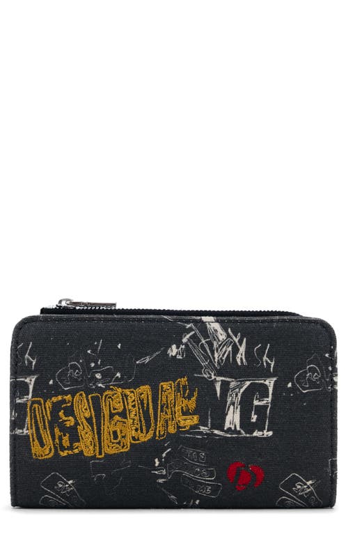 Desigual Mixed Media Continental Wallet In Black