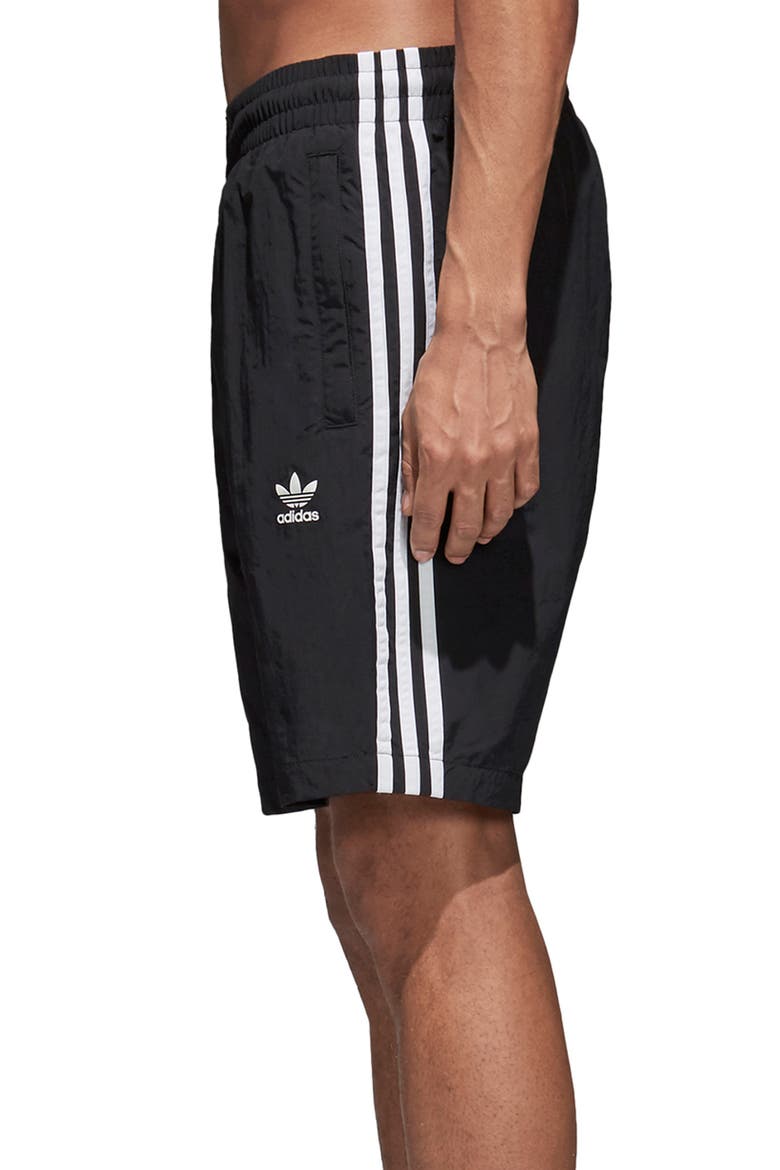3-Stripes Swim Trunks, Alternate, color, BLACK