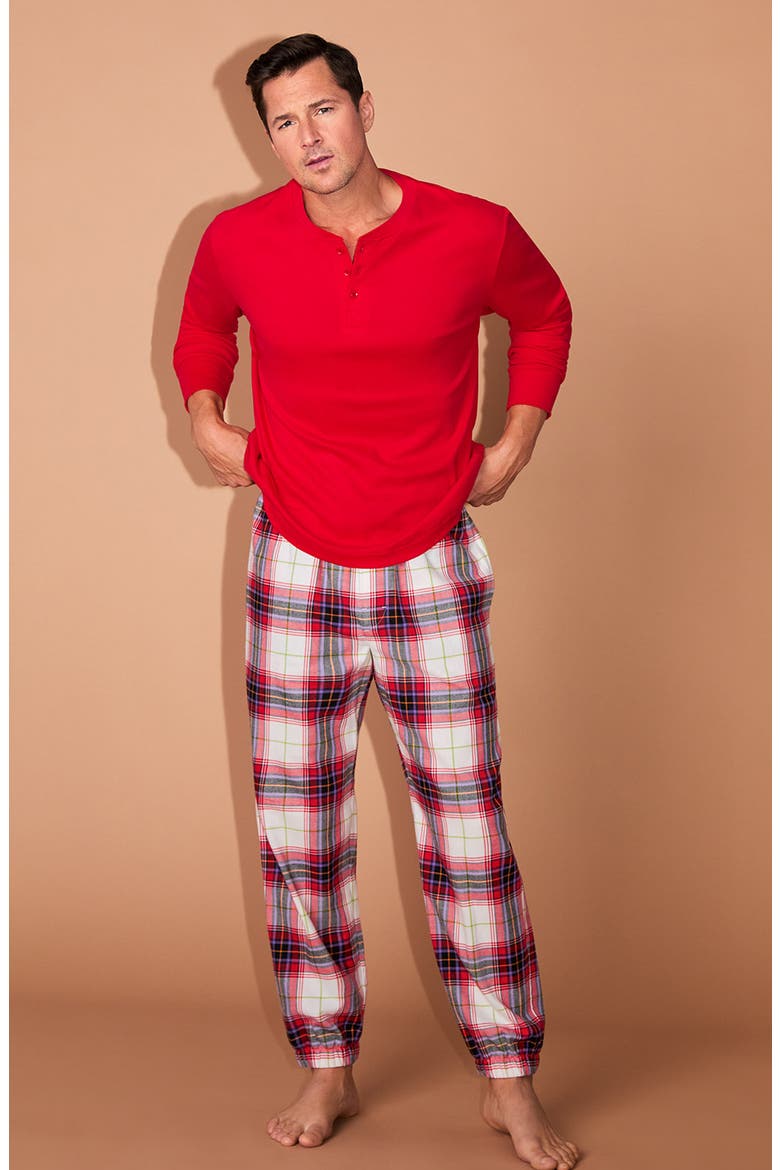 Henley Pajama Top and Organic Cotton Flannel Pajama Joggers Set, Alternate, color, EQUESTRIAN PLAID