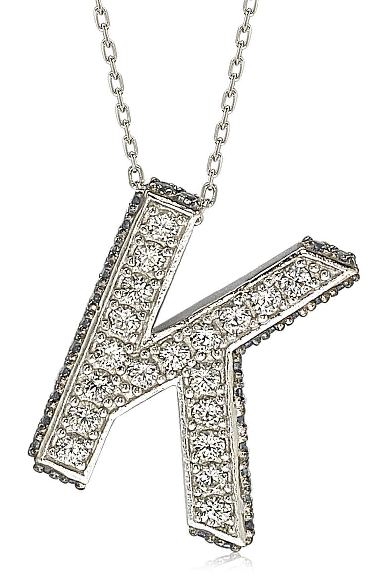 Sterling Silver Lab Created White & Blue Sapphire Accent Initial Pendant Necklace, Alternate, color, BLUE-K