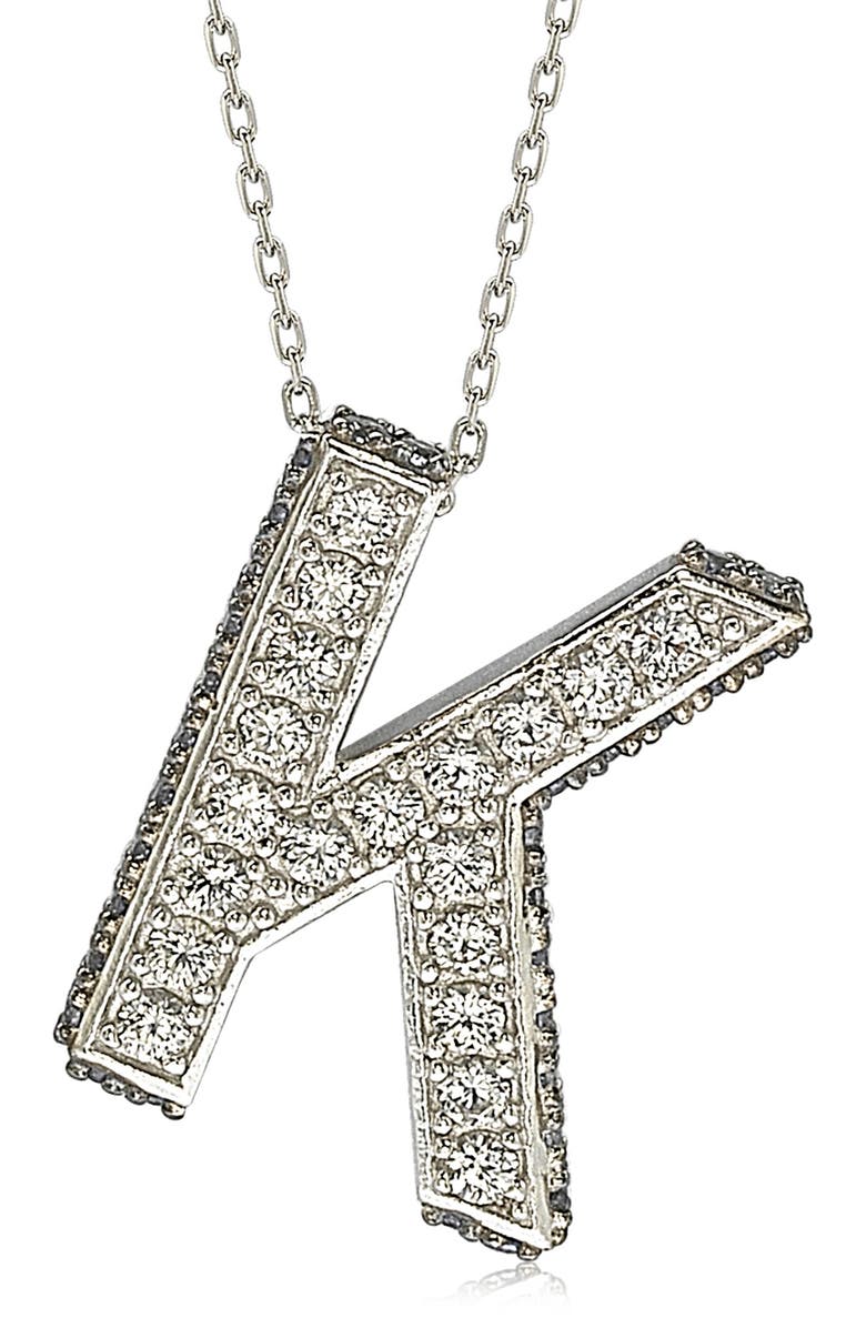 SUZY LEVIAN Sterling Silver Lab Created White & Blue Sapphire Accent Initial Pendant Necklace, Alternate, color, Blue-K