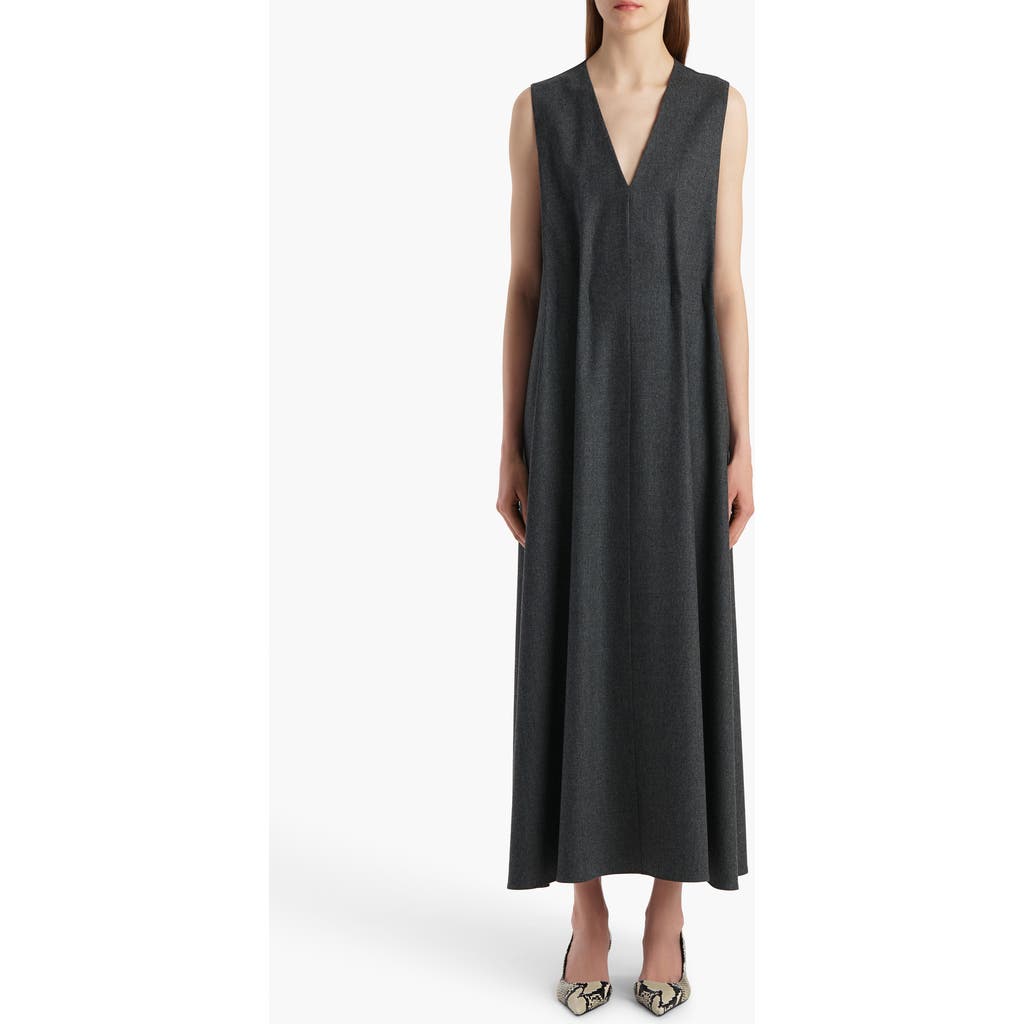 Khaite Syd Pleated Wool Midi Dress In Black