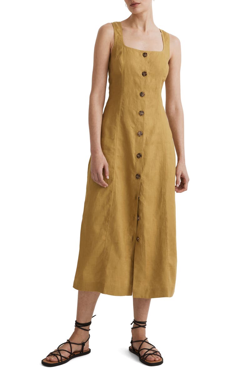 Madewell Button Front Linen Midi Dress, Main, color,