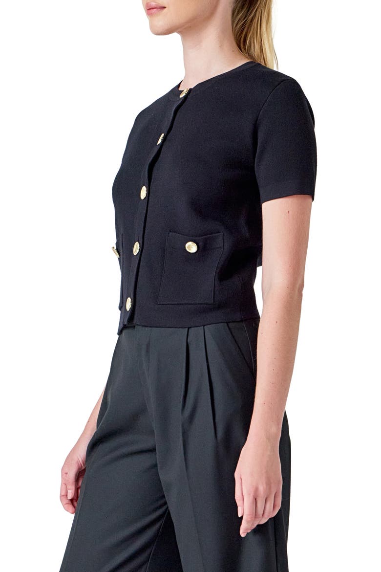 Short Sleeve Cardigan, Alternate, color, BLACK